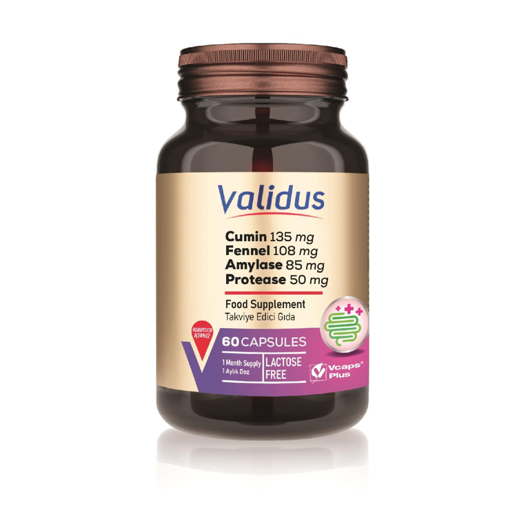 Validus Digestive Comfort Cumin + Fennel + Amylase 60 Capsules (Vcaps Plus)