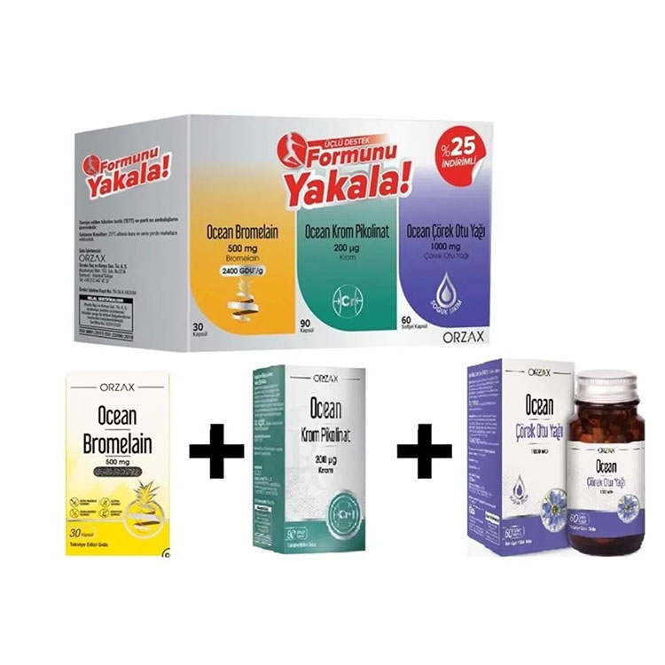 Ocean Formunu Yakala 4'lü Set 30 Kapsül - Bromelain + Krom Pikolinat + Çörek Otu Yağı + Bigflor Prob