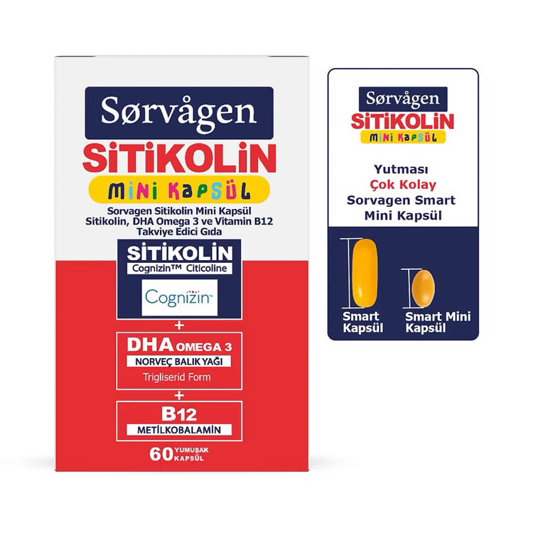 Sorvagen Smart Sitikolin DHA Omega-3 ve B12 60 Mini Kapsül
