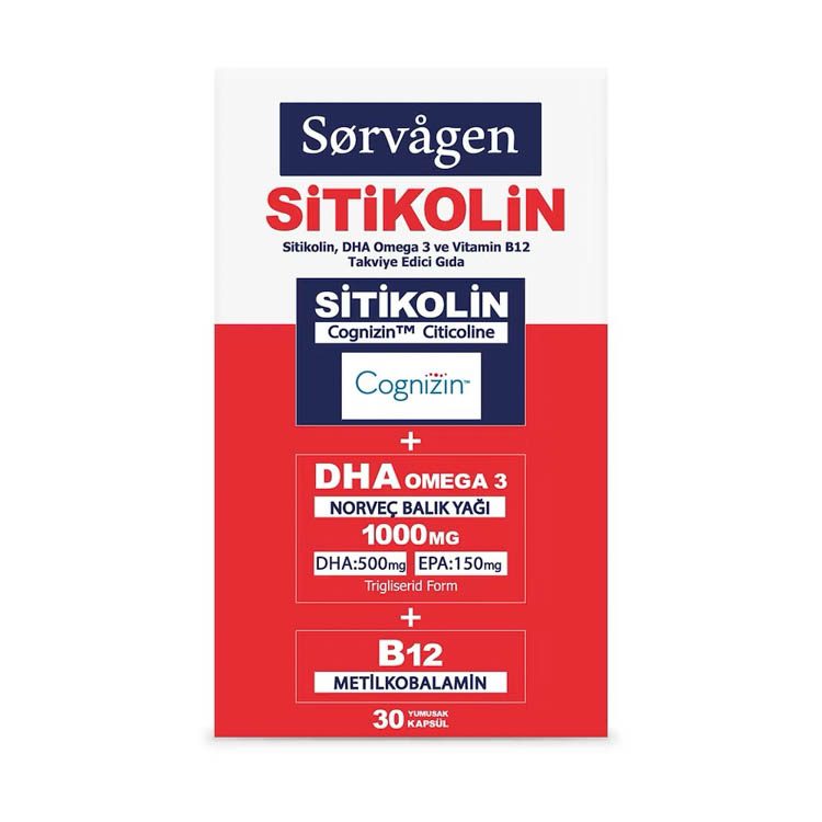 Sorvagen Smart Sitikolin DHA Omega 3 ve B12 30 Kapsül
