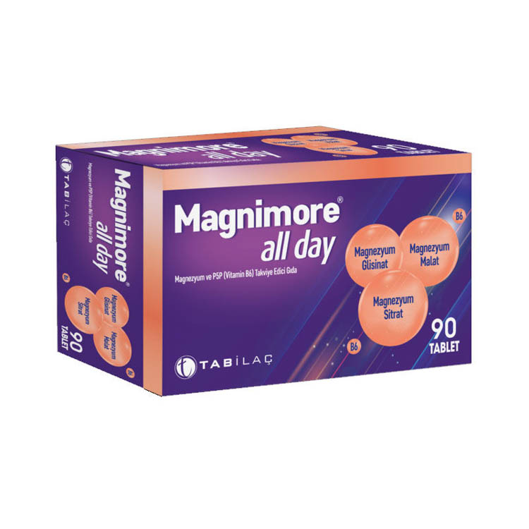 Magnimore All Day Magnezyum ve P5P (Vitamin B6) Takviye Edici Gıda – 90 Tablet