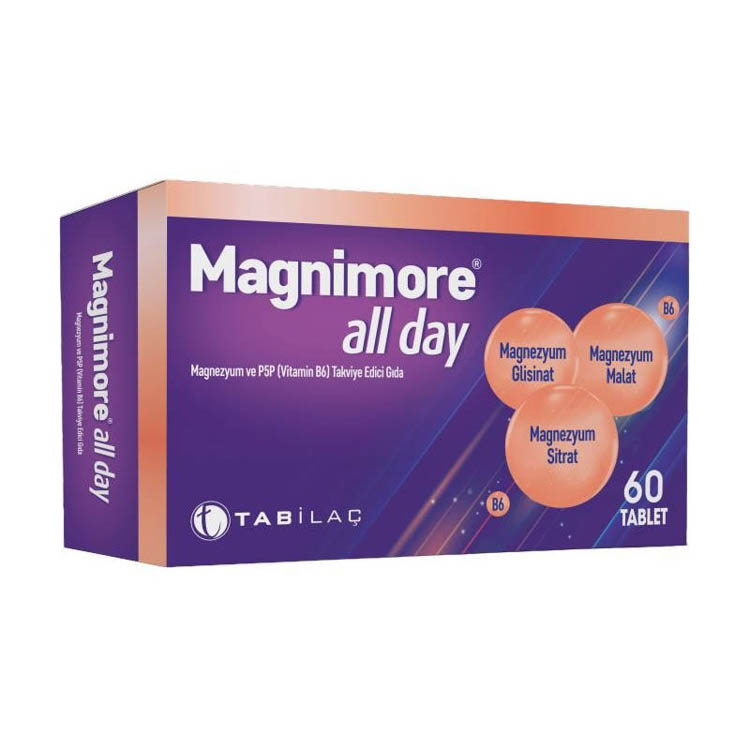 Magnimore All Day Magnezyum ve P5P (Vitamin B6) Takviye Edici Gıda – 60 Tablet