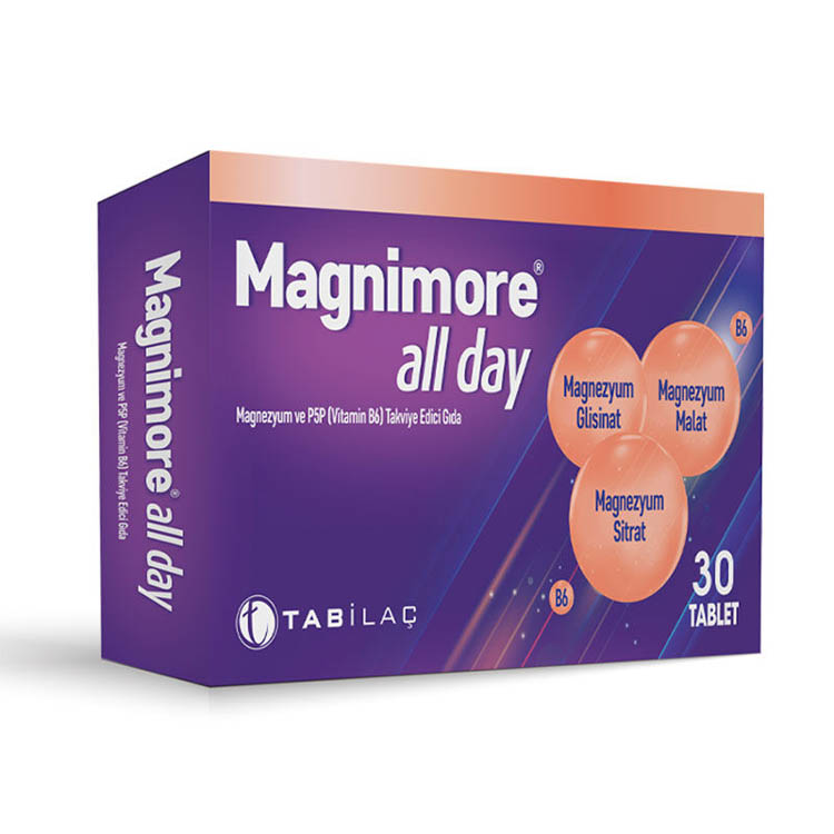 Magnimore All Day Magnezyum ve P5P (Vitamin B6) Takviye Edici Gıda – 30 Tablet