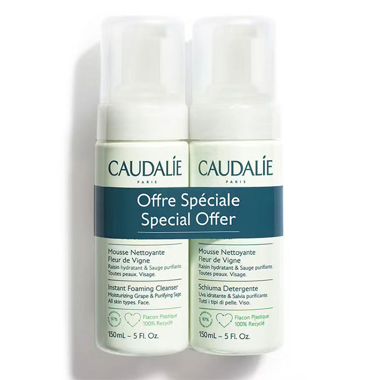 Caudalie Instant Foaming Cleanser 2 x 150 ml – Tüm Cilt Tipleri İçin Temizleme Köpüğü (İkincisi %50)