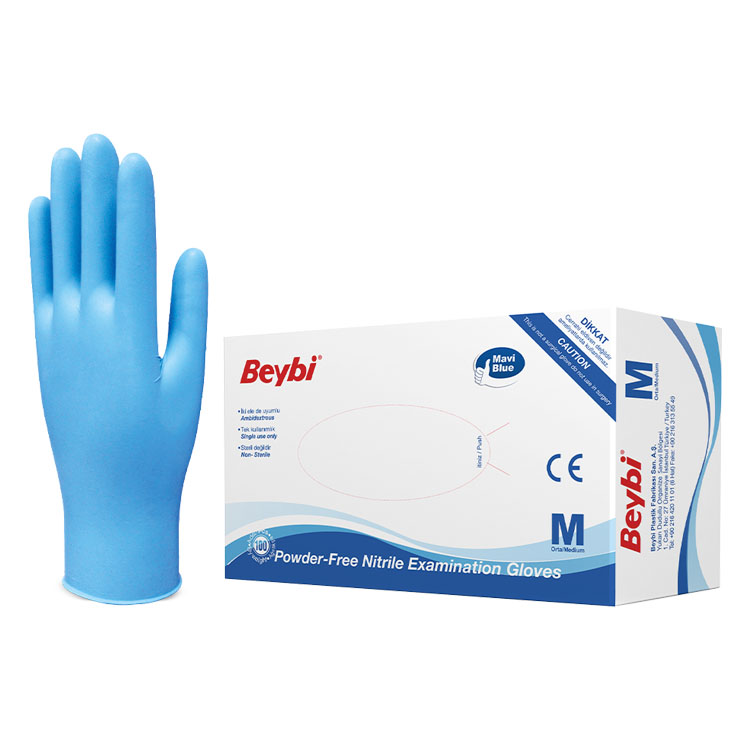 Beybi Nitril Mavi Pudrasız Eldiven M 100'lü