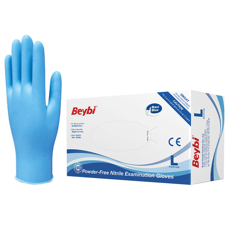 Beybi Nitril Mavi Pudrasız Eldiven Large 100'lü