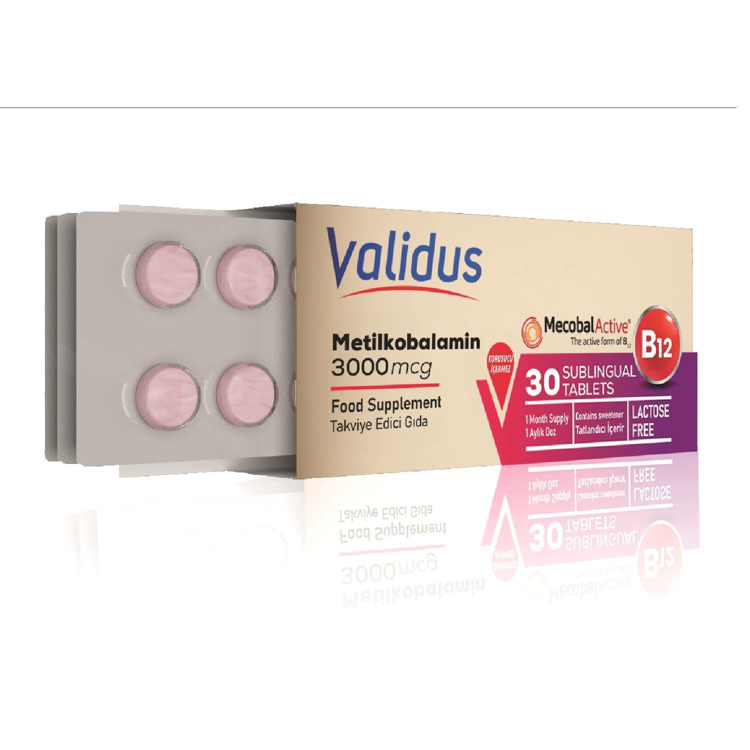 Validus Vitamin B12 3000 mcg Dilaltı 30 Tablet