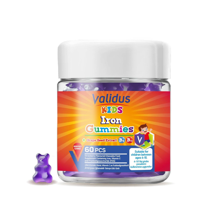 Validus Kids Iron Vitamin C Vitamin B6 - B12 Fos 60 Gummies